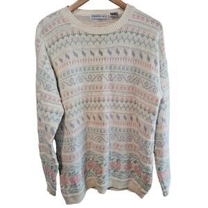 Vintage Northern Isles Sweater Mens Large White 90s Spring Cosby Cottage Preppy